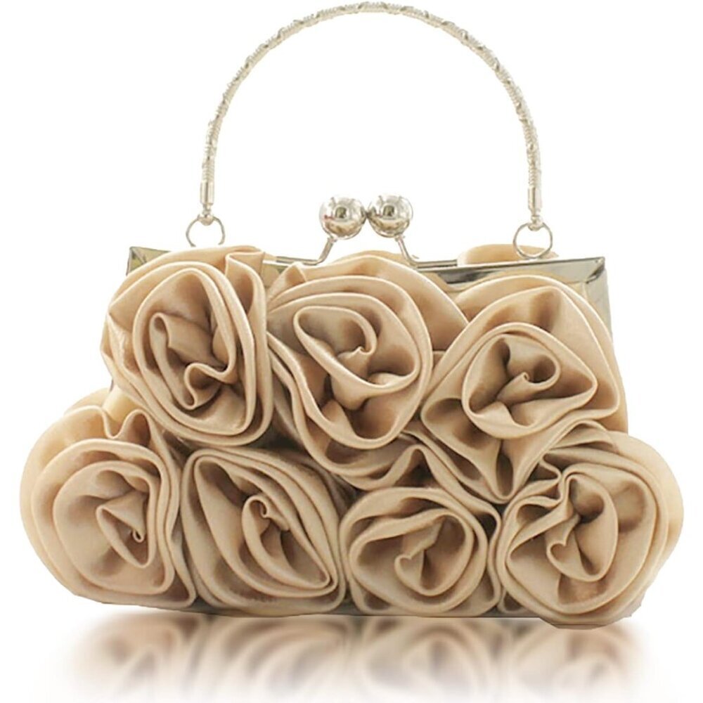 Women Evening Clutch Bag Satin Floral Small Purse with Detachable Strap